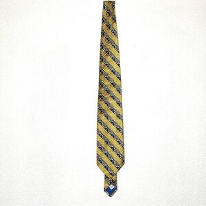 Lanvin Silk Necktie Geometric Pattern Gold Blue Luxury Men's Fashion Formal
